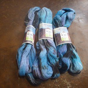 3 Hanks Atacama 100% Alpaca Hand Dyed Aracucania Yarn Color 512 (Blue Combo)